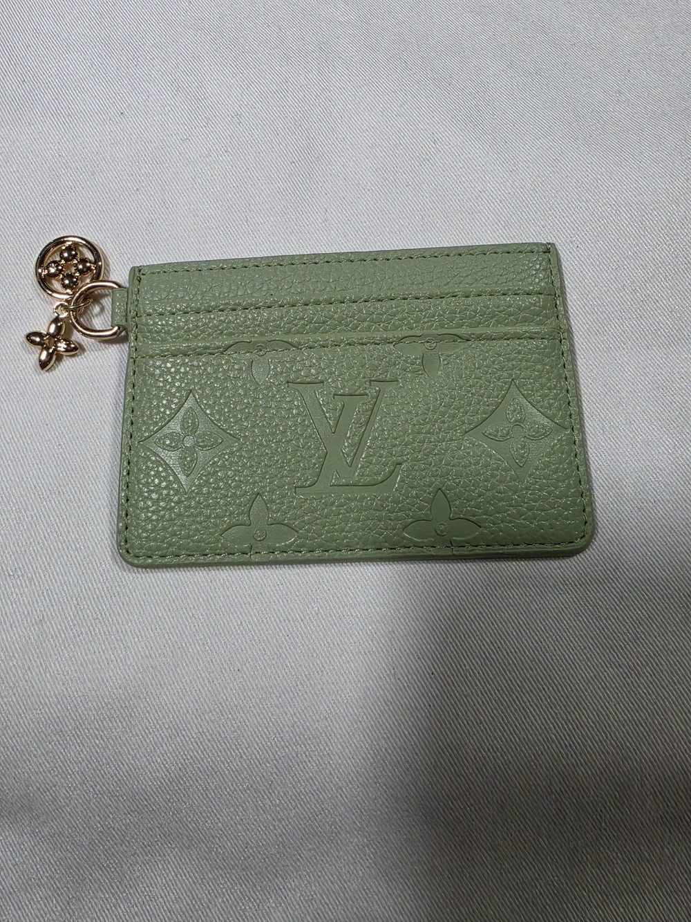 Sage Green Card & Key Holder with Gold Charm